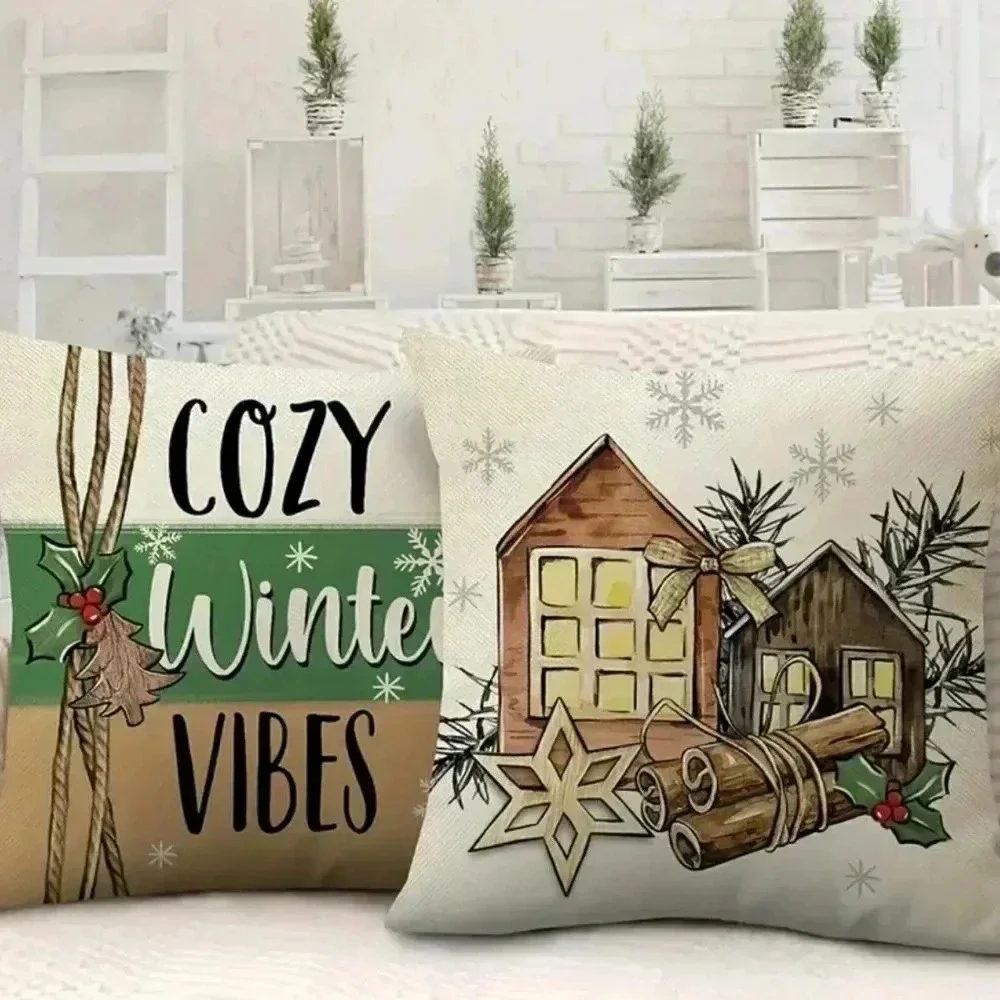 Christmas Rustic County Farmhouse Holiday Toss Accent Pillow Covers Set Of 2